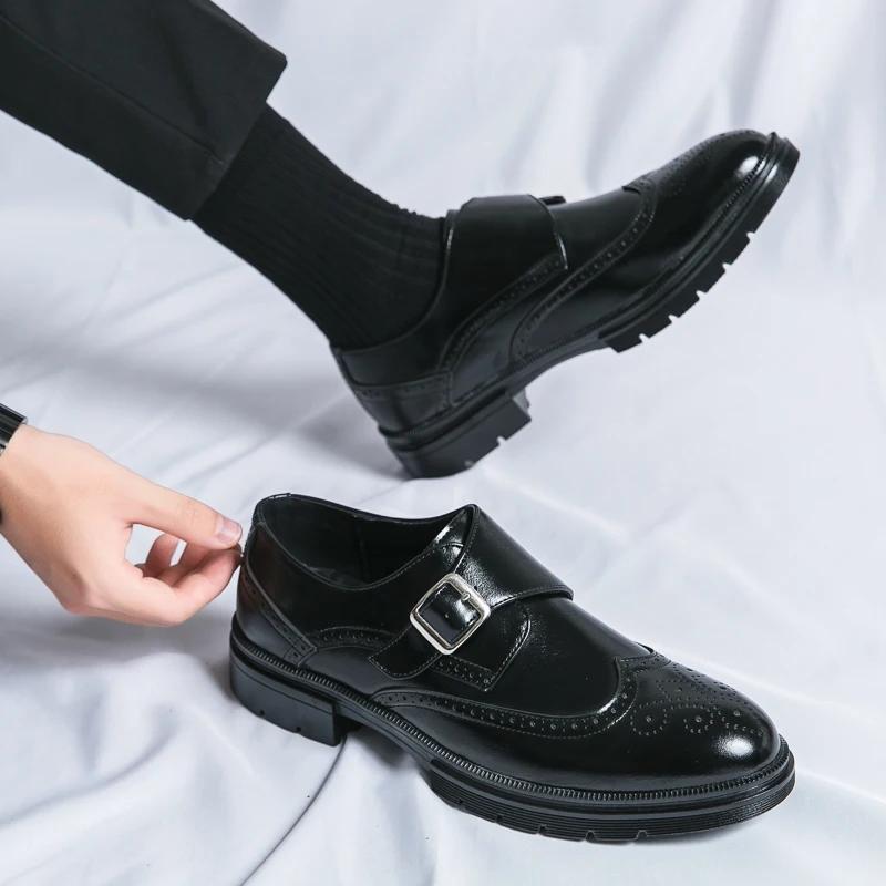 Móda Jaro Nový Vintage Design Oxfordské Boty Silná Podrážka Zvýšení Společenské Kožené Kancelářské Ležérní Boty Pánské Vyřezávané Ručně Vyráběné Business Boty