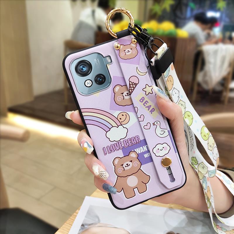 Dirt-resistant Wrist Strap Phone Case For Blackview Oscal C80 Cartoon Wristband Kickstand Silicone Cute Soft case Ring