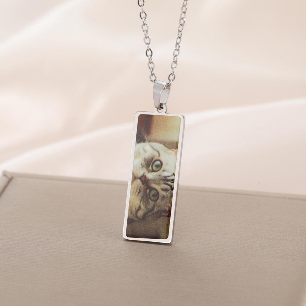 Custom Print Photo Necklace Single Sided Logo Personalized Rectangle Pendant Stainless Steel Jewelry Party Valentine's Day Gifts