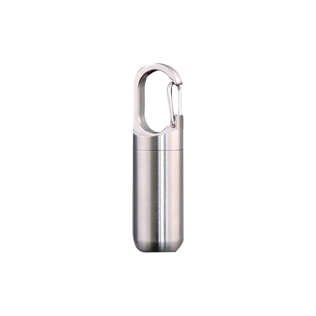 Stainless Steel Pill Case Keychain Container Portable Waterproof Medicine Storage Box with Carabiner Clip for Outdoor Travel