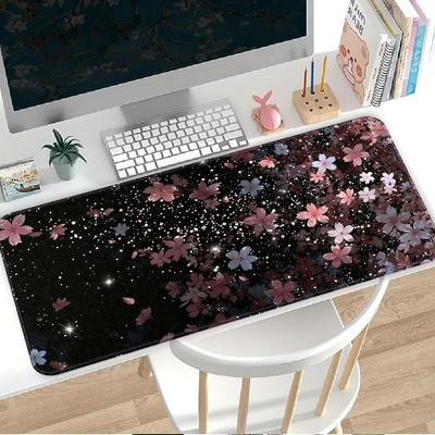 Mouse Pad Computer Laptop Pad Keyboard Mouse Pad Game Console Pad Office Pad Desk Accessories Rubber Beautiful Pink Flowers