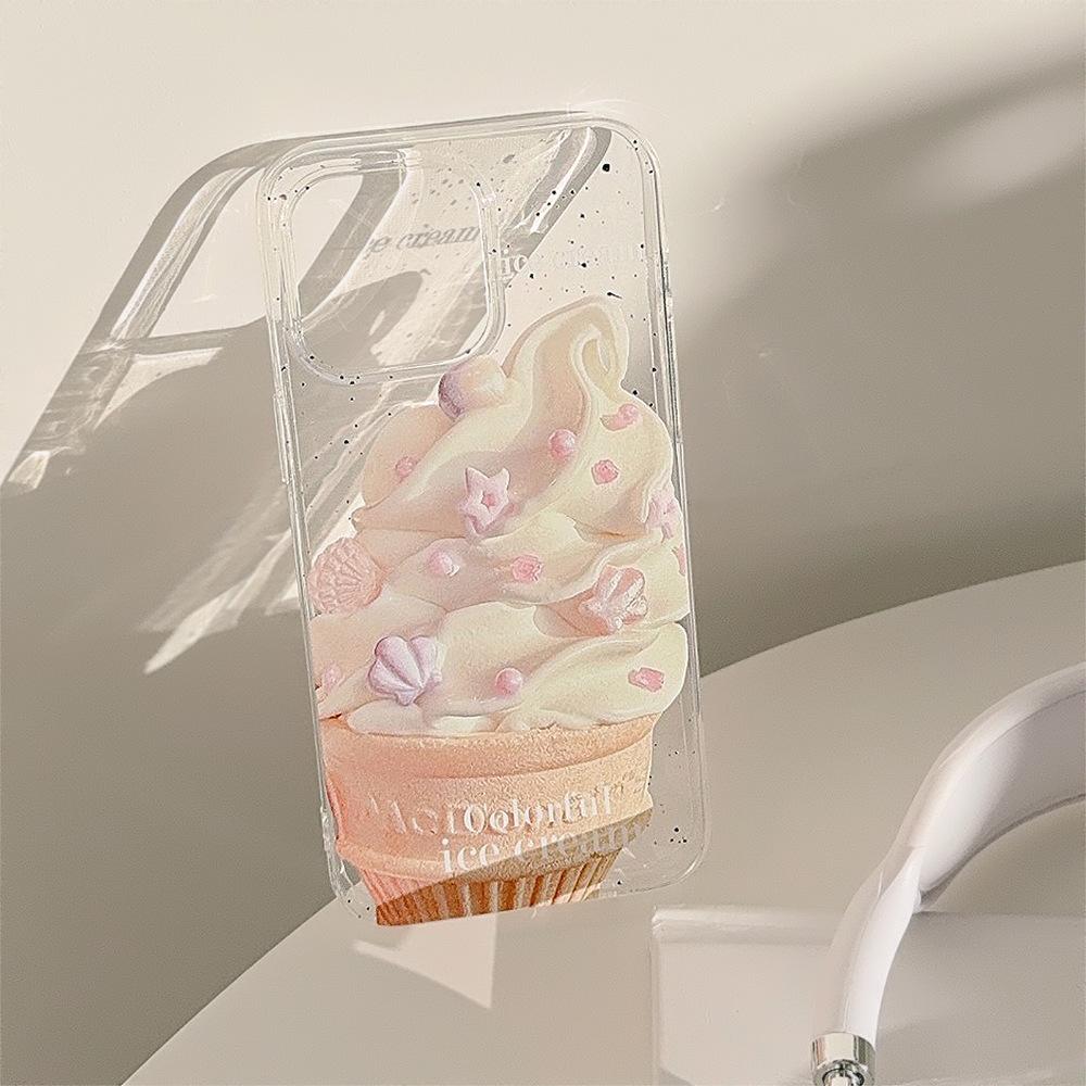 For IPhone 14 Mobile Phone Case 17 Transparent Glitter for IPhone 16 Promax Summer Ice Cream 11 Small Fresh and Soft