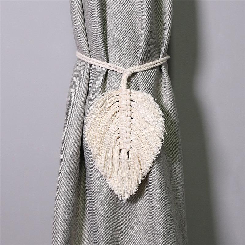 Kravata na záclony Leaf Macrame Kravata na záclony Zadní strana Ručně tkaný bavlněný střapec Dekorativní doplňky do obývacího pokoje Boho Decor