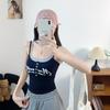#Summer New Sexy Style Letter Printing Splicing Button Sling Vest Slim Fixed Belt Chest Pad