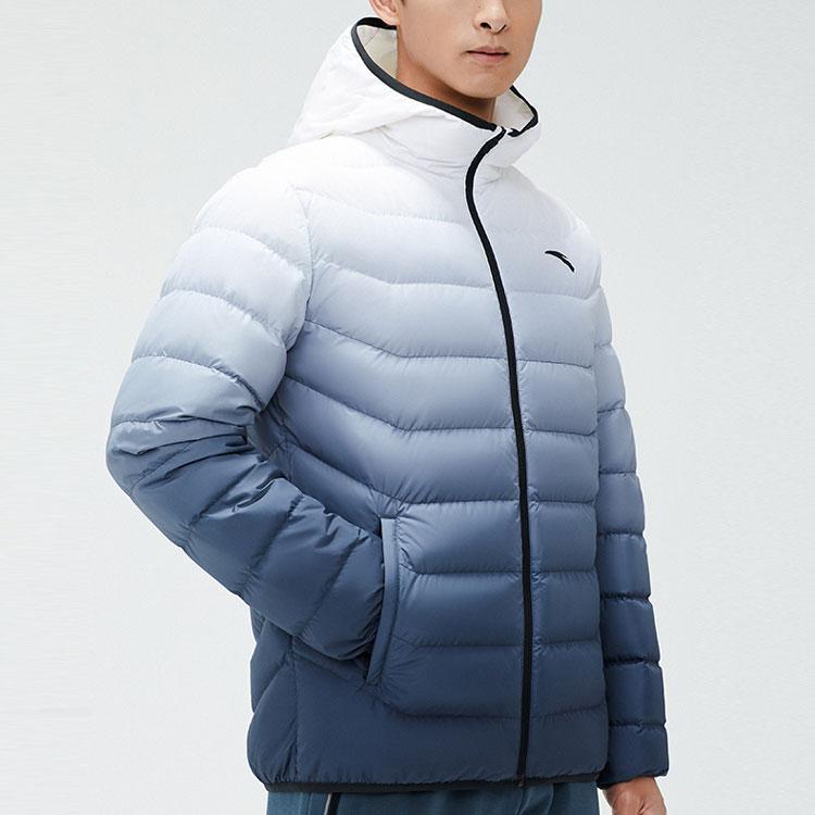 Anta Gradient Zipper Hooded Warm Down Jacket Men Outerwear Pure-White 152347903-4