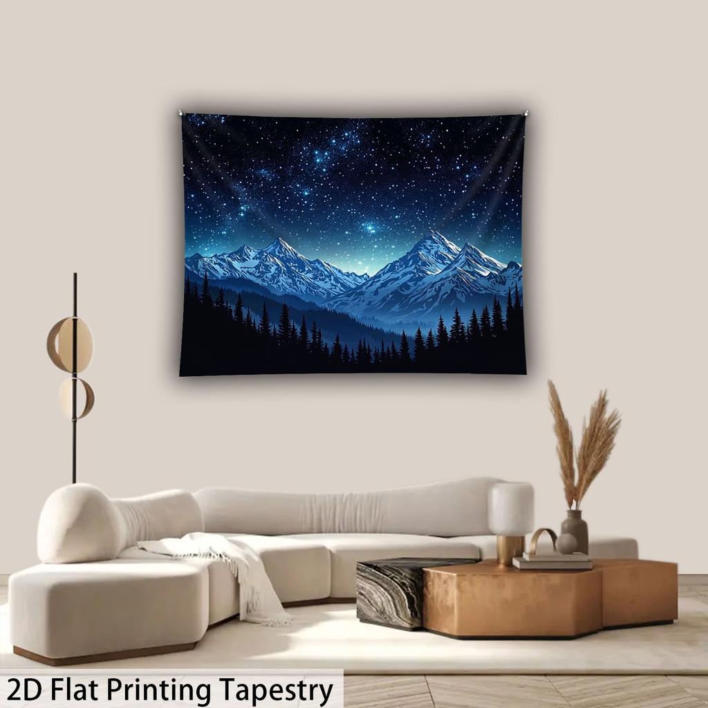 1Pc Starry Sky Snow Mountain Tapestry Wall Hanging, Decorative Fabric Poster for Bedroom, Living Room, Dorm & Home Decor