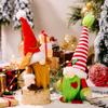 Red Delightful And White Striped And Rudolph Gnome Plush Christmas Decor Item