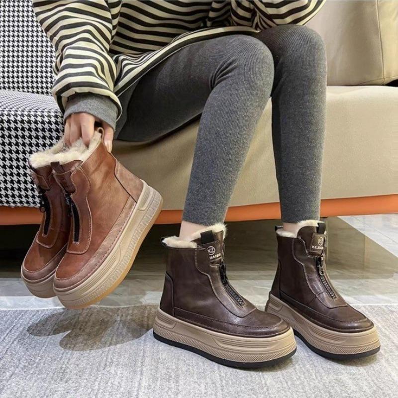 Fashion Women's Fashion Thick Sole Cotton Boots Winter New Round Head Front Zipper Anti-slip Wear-resistant Short Boots