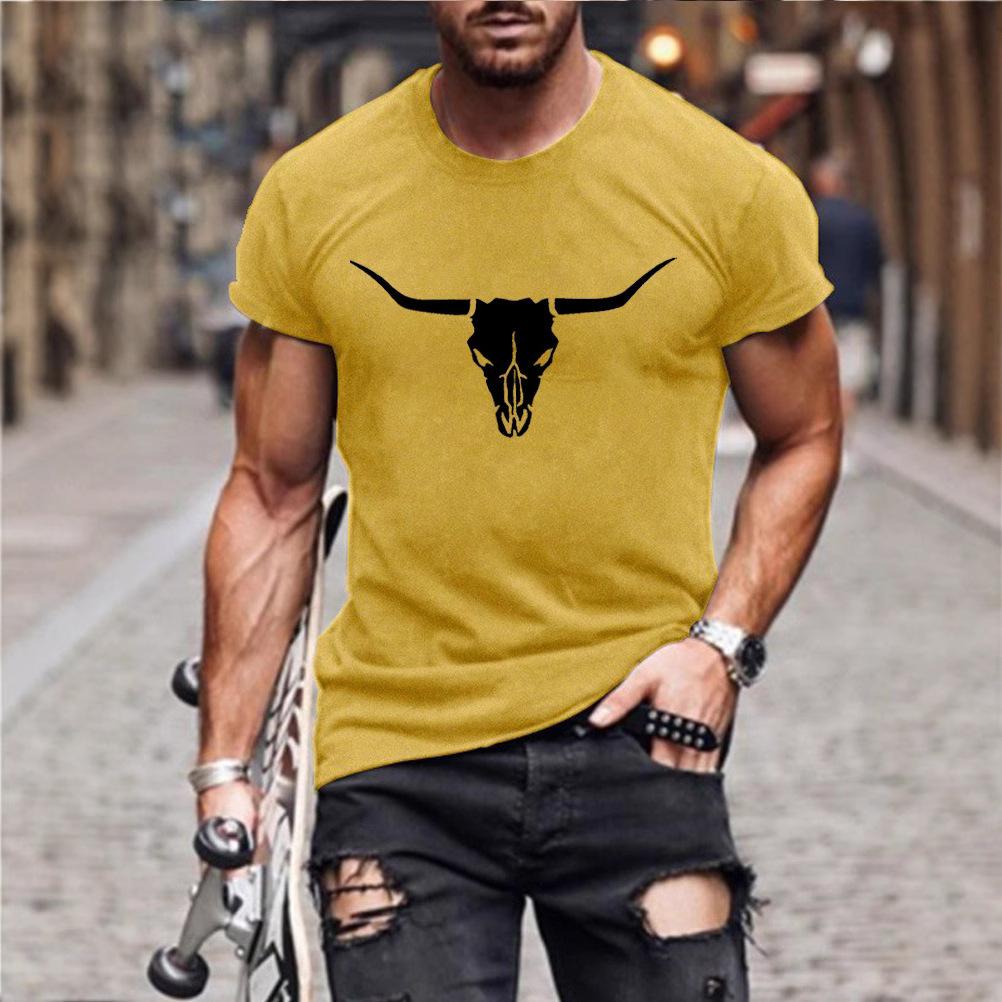 Men's Short Sleeve Bullhead Printed Crew Neck Breathable Fast Dry Sports Fashion T-Shirt