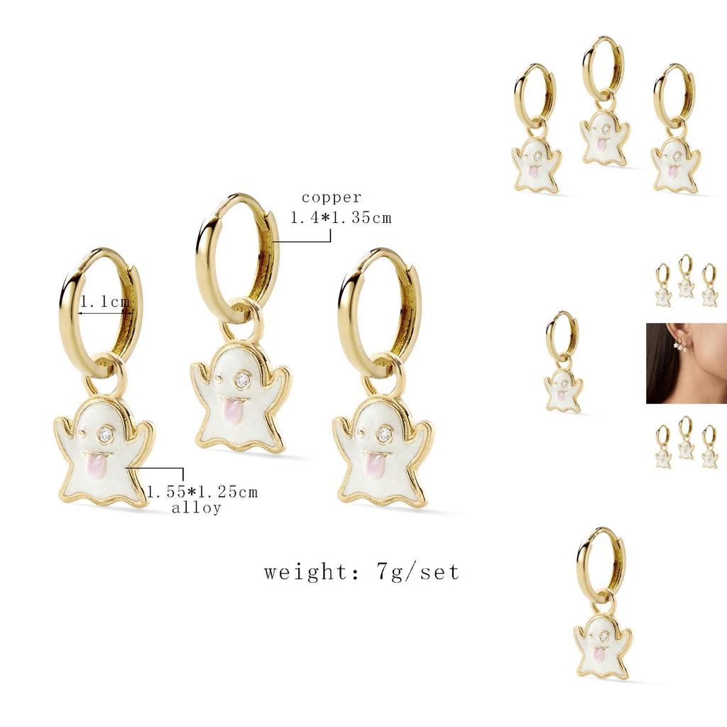 Fashionable Alloy Ghost Earrings Set With White Diamonds Perfect For Gifting