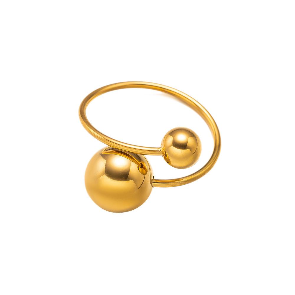 Stainless Steel Ball Charms Cuff Rings Gold Steel Color Big Small Balls Openable Figure Accessory For Women