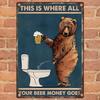 Metallschild im Vintage-Stil 'Hier geht Ihr gesamtes Biergeld hin' Zitat Horizontaler Längsoblong Gerahmtes Poster mit vorgebohrten Löchern