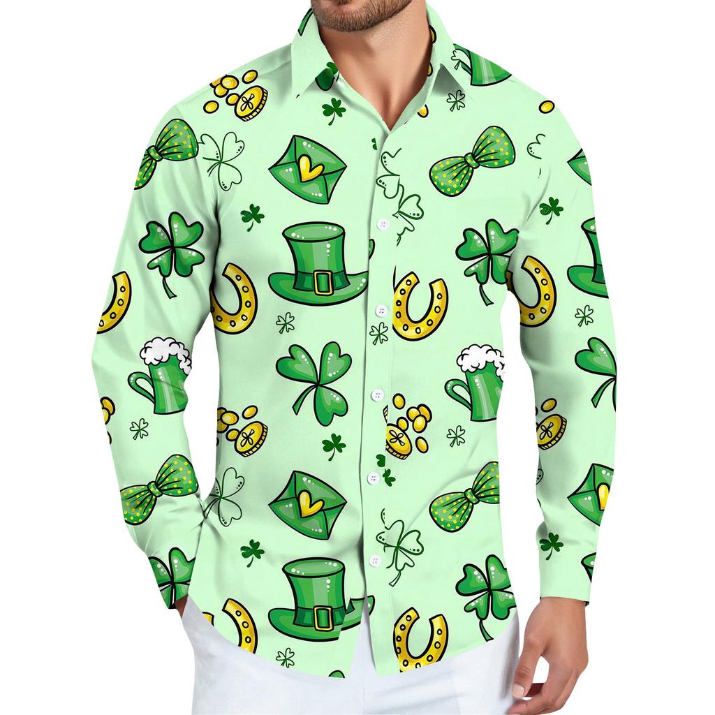 Pánská košile s vánočním potiskem, dlouhý rukáv, na knoflíky