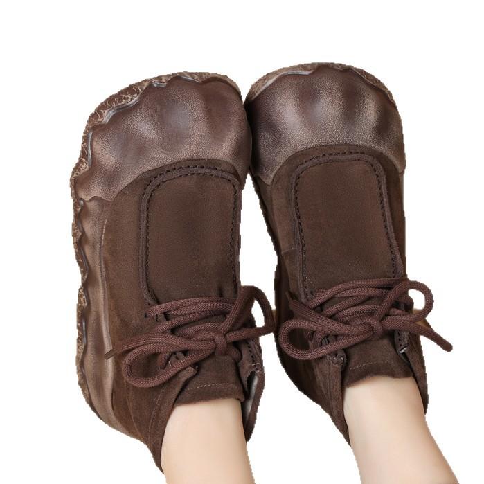 Nya Retro Korta Stövletter Damskor med Handgjorda Mjuka Sulor på Översta Lagret, Höga Enkelstövlar