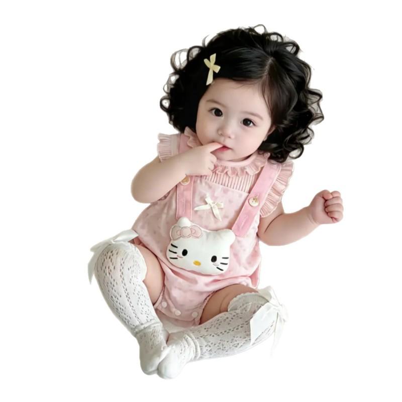 Baby Girl 2-Piece Set Thin Short Sleeve Top Overalls Cute Princess Style