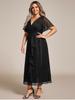 Ever-Pretty Women's Plus Size Shimmer Short Sleeve A-Line Midi Wedding Guest Dress with Ruffled Hem