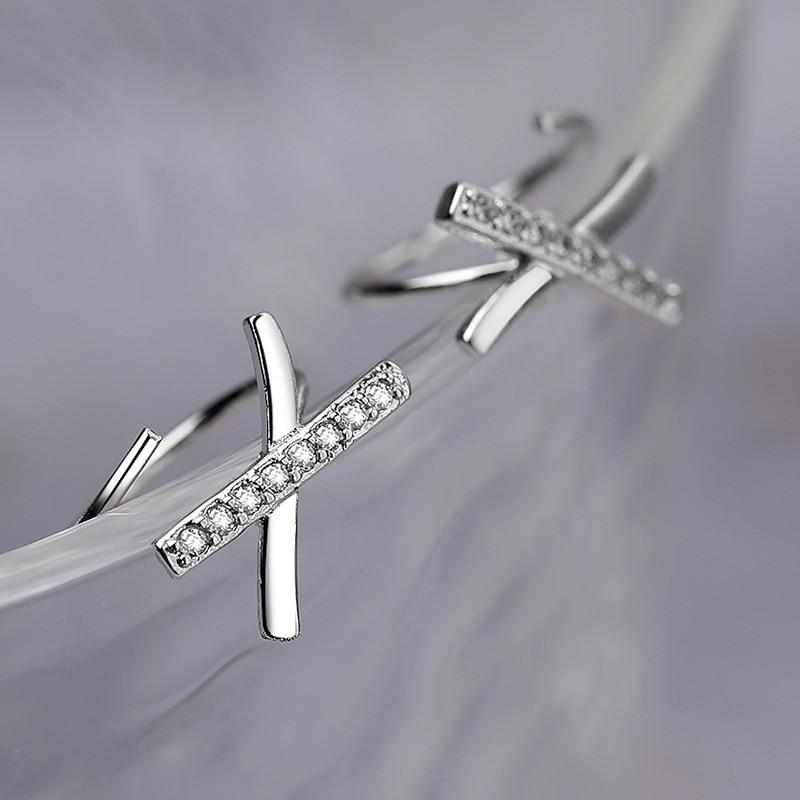 Sterling Tone Crystalline Letter Women X Stud Earrings Bridal Bridal Earrings Fashionable Stylish Anniversary Jewelry PendientesFashion