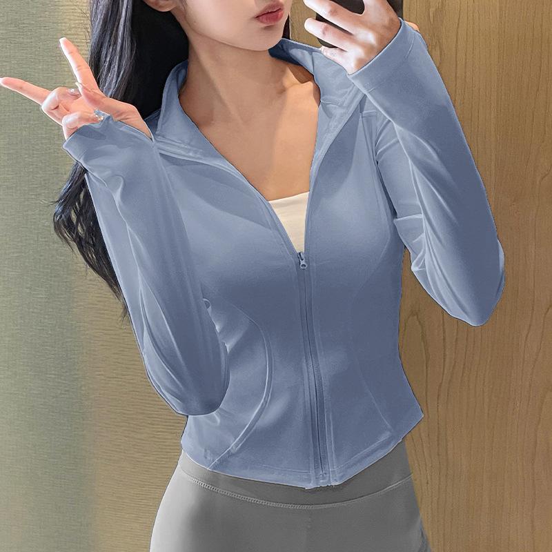 Sunscreen clothes New sports running jacket Outdoor running fitness top Women's training casual stand-up collar yoga clothes