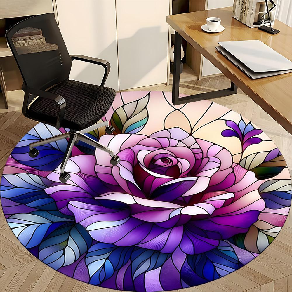 1pc Rose StainedGlass Office Round Area Rug, Indoor Mat Suitable ForOffice, Under Office Chairs Bedroom Living Room Home Decor, Room Deco  D091