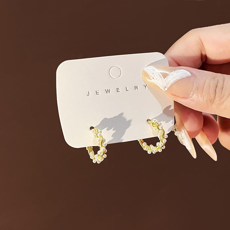 Temperament Pearl Two Earrings, Camellia Rose Bow Front And Rear Large Pearl Stud Earrings