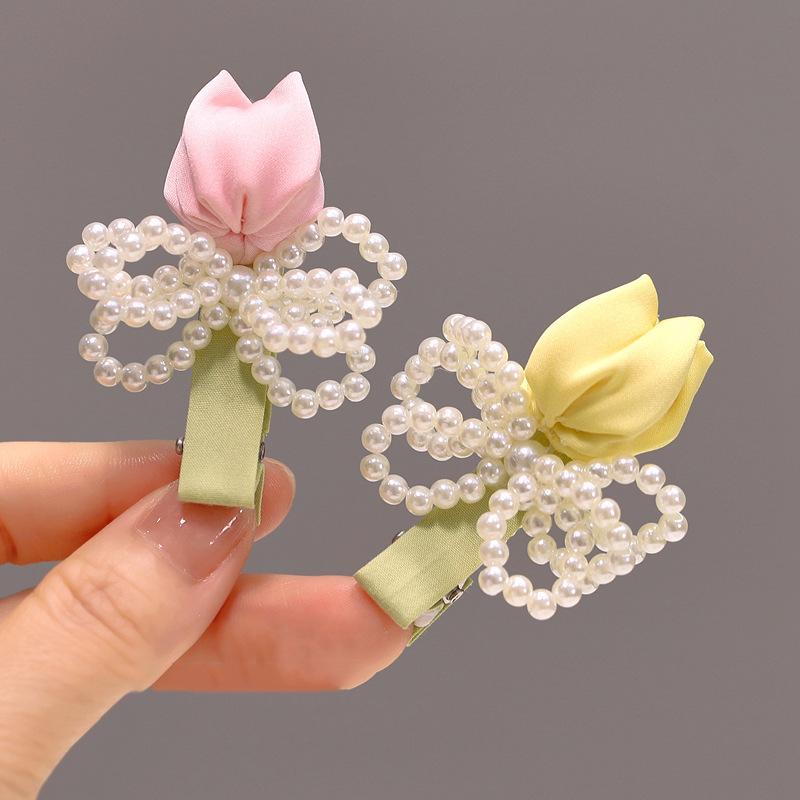 Gentle Diary~ Tulip Pearl Hairpin Fairy Mori Fairy Beauty Premium Sense Niche Bangs Side Headdress Hairpin
