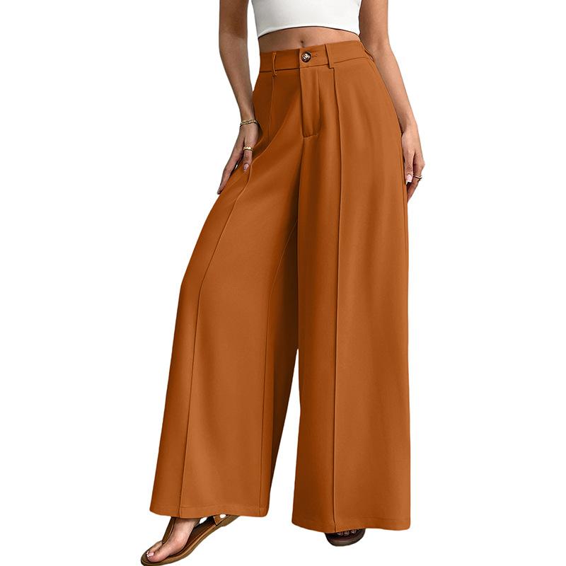 Women's Wide Leg Pants with Front Seam and Waist Button, Multiple Colors