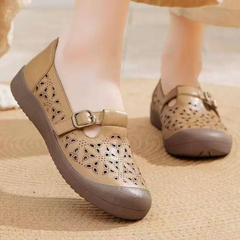 

Летние новые туфли с круглым носком, полые, дышащие, с отверстиями, из мягкой кожи, на маффиновой подошве, удобные туфли, сандалии женские 40 коричневый