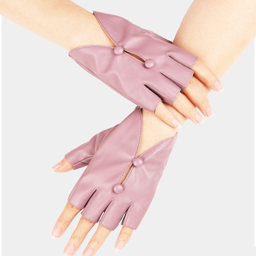 PU Leather Half Finger Gloves Button Hole Leather Gloves Stylish Women Leather Gloves  Performance