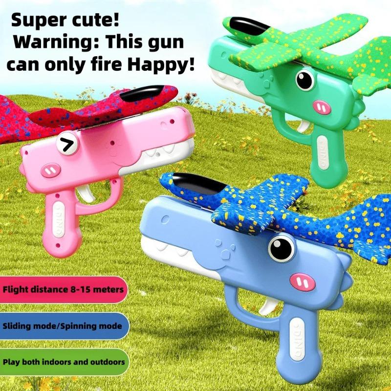 Foam Glider Airplane Launcher Toy, Dinosaur Catapult Gun Aircraft, Outdoor Flying Aircraft with Easy-Load Mechanism, Long Flight Distance Gliders