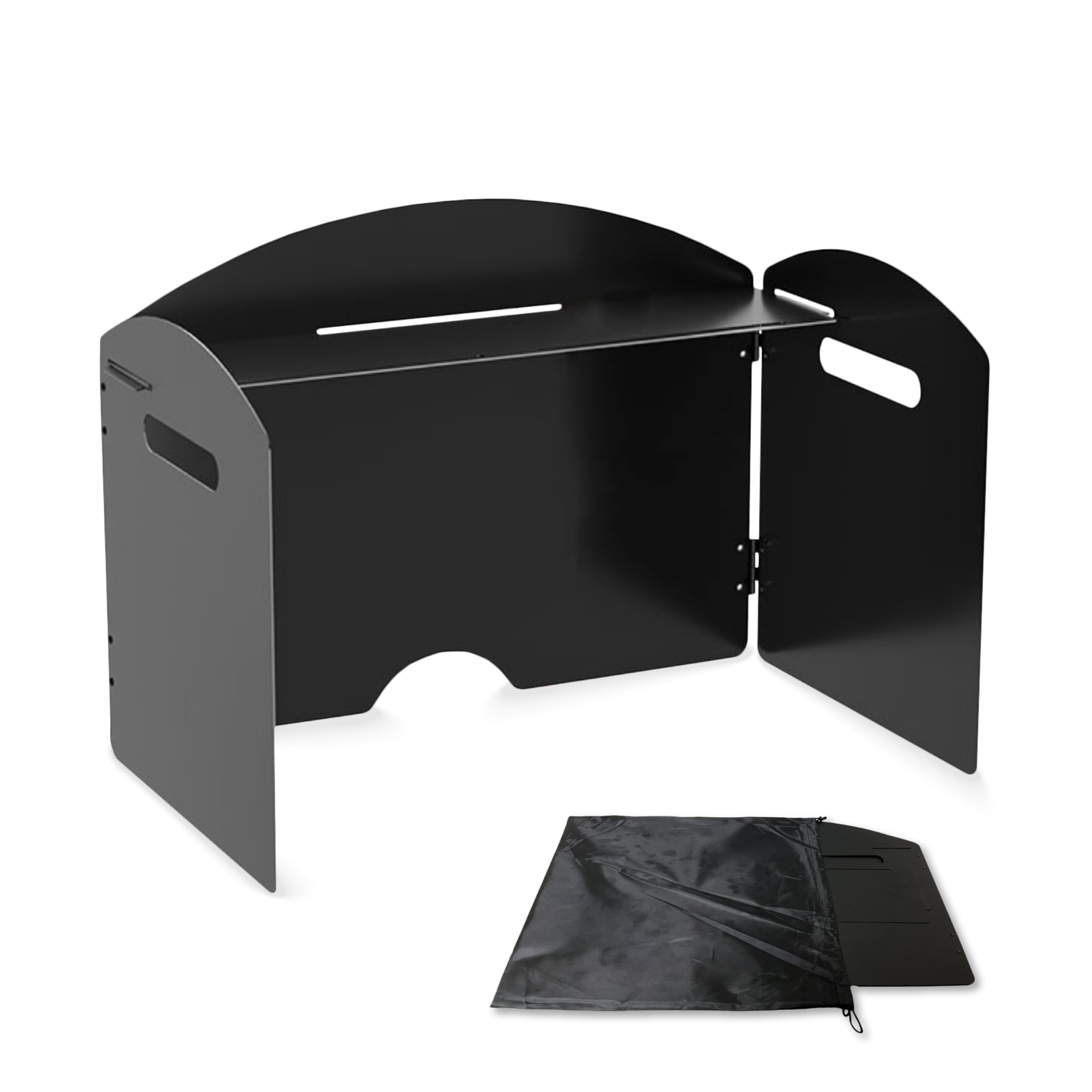 

Next Joy Foldable Windscreen for Camping, Stovetops, and Condiment Racks, Compact, with Storage Bag, Black (Tri-Fold Type)