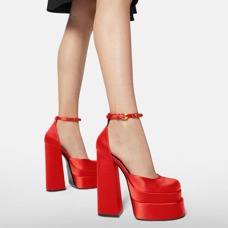 Zapatos de plataforma para mujer Dedo del pie cuadrado Tacones altos  Zapatos de diseño Diamantes de imitación Candy Color Grosor Fondo Sandalias  fiesta Zapatos de boda de lujo comprar a buen precio —