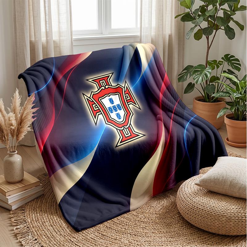 Portugal Football Printed Flannel Blanket Skin Friendly Warm Decorative Throw for Indoor Couch Bed Daily Use