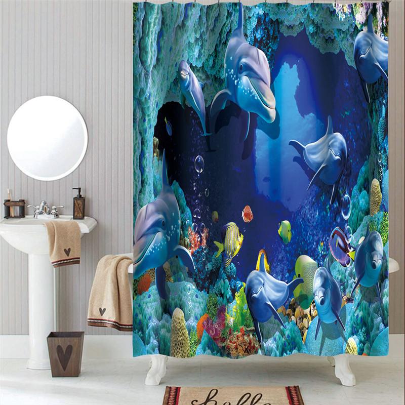 Waterproof Bath Curtains 100% Polyester Fabric Shower Curtain Thinking Elephant Printed Home Decoration Background Screen Decor