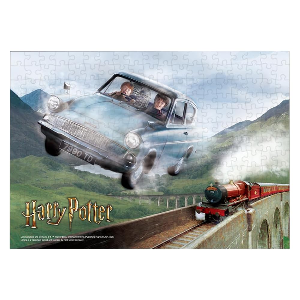 Tenyo Stained Art Puzzle Harry Potter Flying Car and Hogwarts Express 266 Pieces with Frame and Stand 18.2x25.7cm