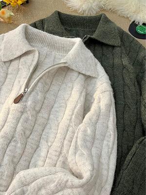 Pull Homme Rétro torsadé à demi-fermeture éclair, Tendance et Décontracté, Style Américain Paresseux POLO.