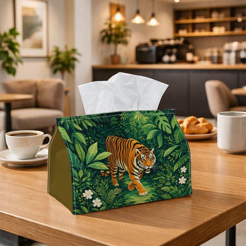 1pc Tropical Wildlife Modern Tissue Box, Tiger Jungle Botanical Scene Perfect for Outdoor Gatherings, Daily Desktop Use, And Suitable for Bedrooms, Li