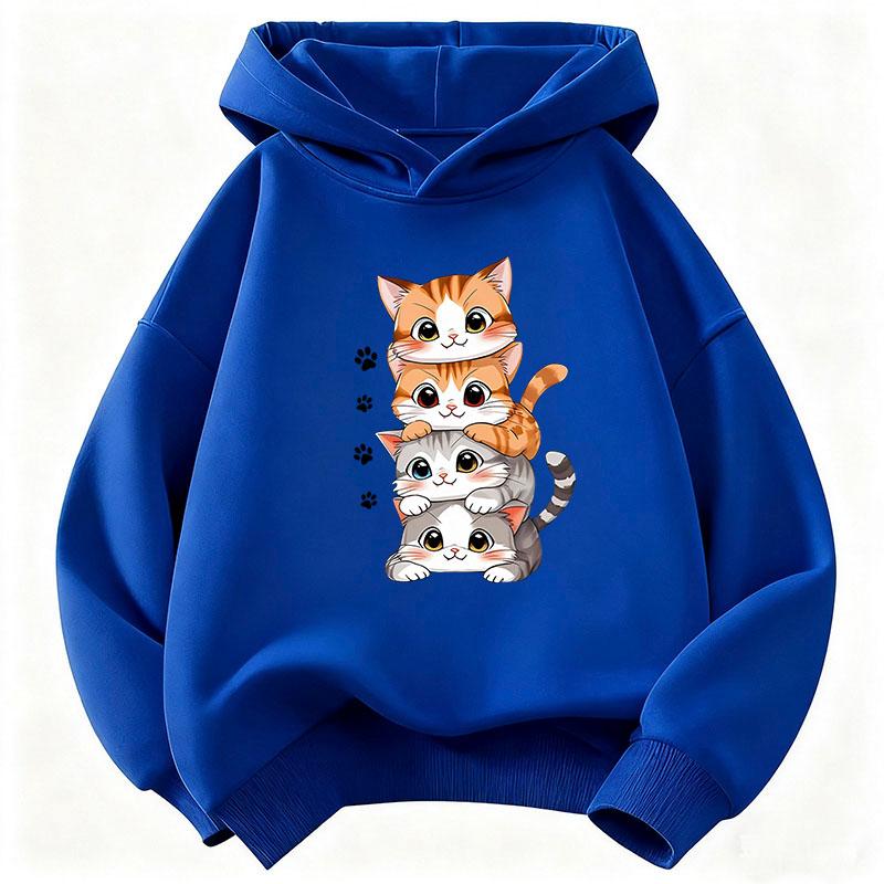 Funny Cartoon Cat with Flower Hoodie Kids Cat Children's Sweatshirt Hoody for Boys Girls Casual Hoodies Spring Clothes