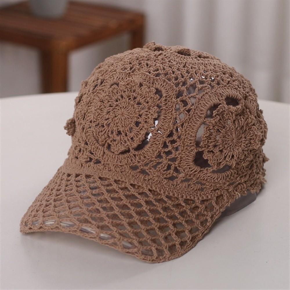 Polyester Crochet Baseball Cap Floral Lace Mesh Peaked Cap Casual Sun Hat Travel