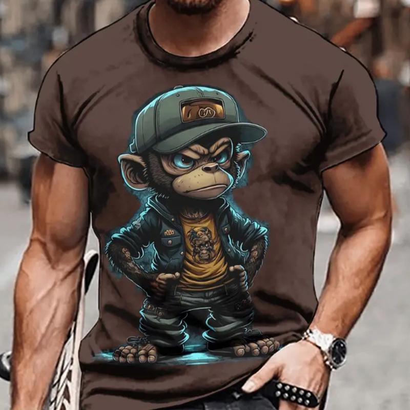 New Summer Men's Fashion T-shirt Personality Angry Monkey Printed Men's T-shirt Top