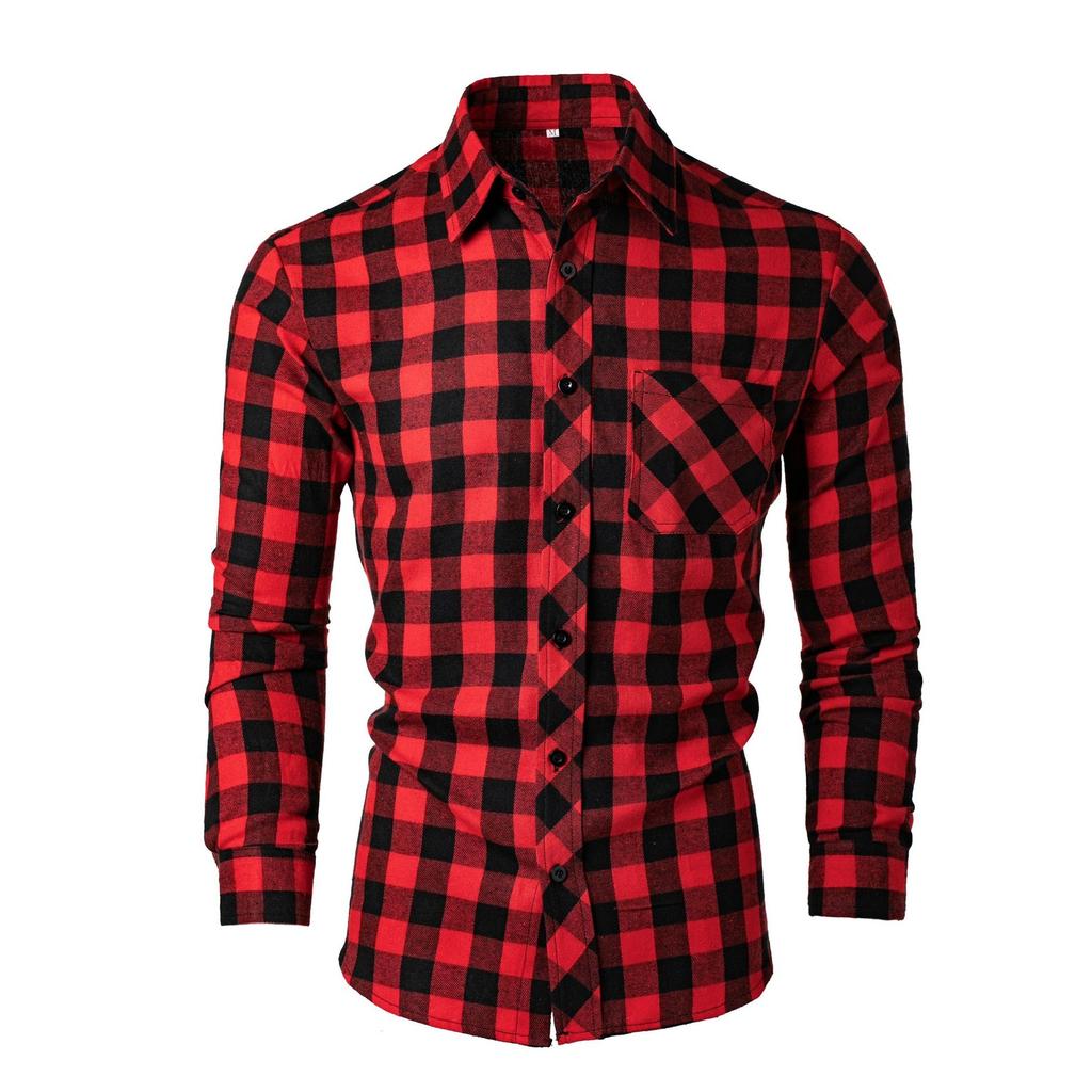 Spring and Autumn Men's Basic Checkered Men's Slim Fit Casual Shirt Men's Long Sleeved Jacket Cardigan