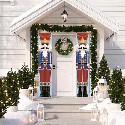 1 Pair, Nutcracker Christmas Decorations Outdoor Xmas Decoration - Life Size Soldier Model Nutcracker Banners For Front Door Porch Ga