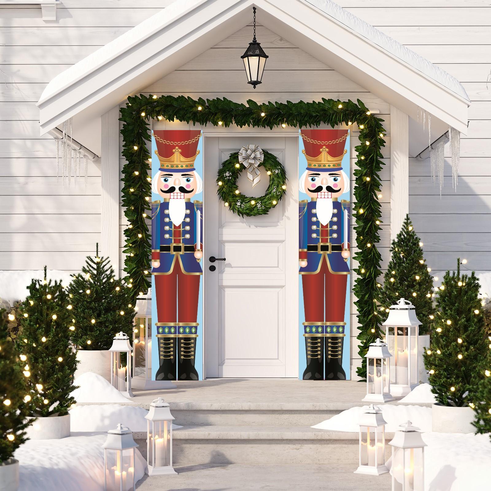 

1 Pair, Nutcracker Christmas Decorations Outdoor Xmas Decor - Life Size Soldier Model Nutcracker Banners For Front Door Porch Ga Other