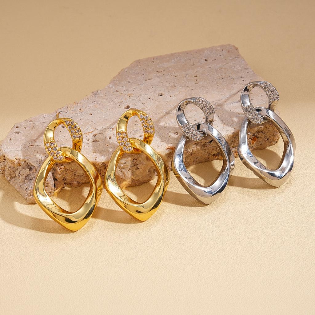 Zircon geometric rhombus twisted silver needle earrings fashion versatile niche earrings