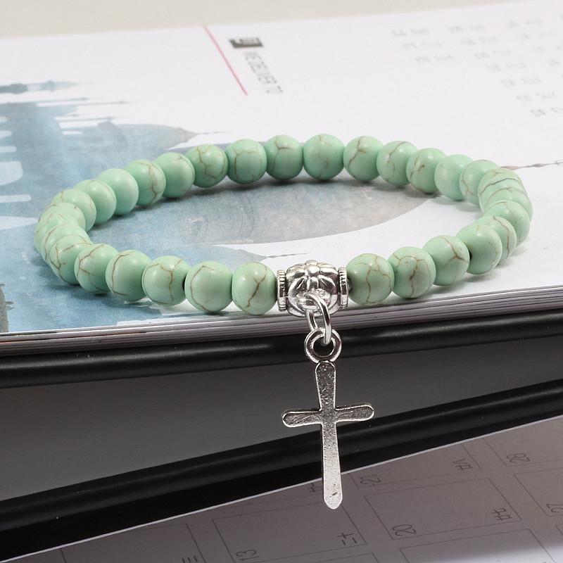 A cross bracelet for men and women, natural stone matte black yoga chain, vintage bohemian jewelry gift