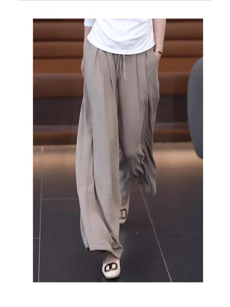 Plus Size Wide-Leg Ice Silk Culottes: Summer Women's Casual Drape Pants with Lazy Pleats