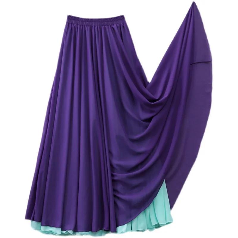 Falda de Danza Clásica para Mujer Chifón Doble Cara Gran Oscilación Falda Disfraz de Danza del Vientre Escenario Rendimiento Maxi