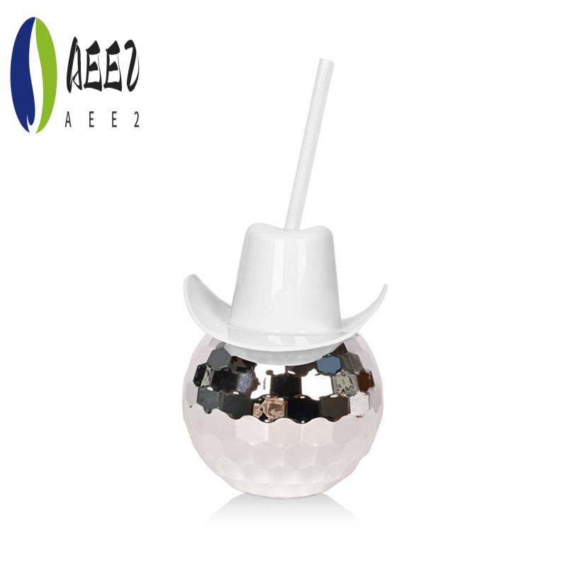 

AEE2-Disco Ball Cups Cowboy Hat Disco Ball Cup With Straws Bachelorette Hen Party Decoration Electroplating Ball Cup белый
