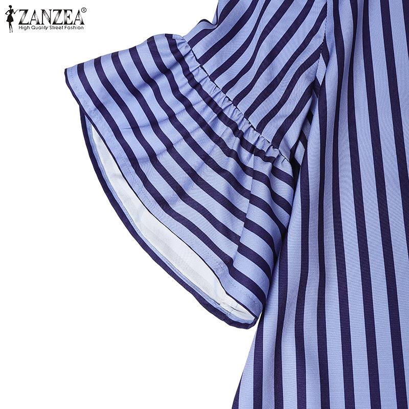 ZANZEA Kvinner Casual Rund Hals Løs Flare Erme Stripe Bluse
