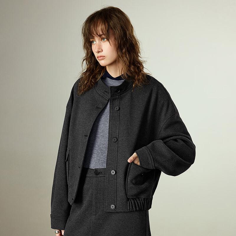 Chuyu Women's 2025 Winter Stand Collar Wool Blend Loose Jacket