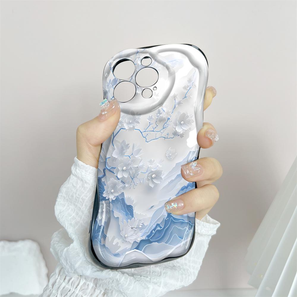 Kreslený vzor krémová textura pouzdro vlnitý okraj měkký silikonový kryt pouzdro na telefon pro iPhone Samsung Huawei Honor Xiaomi Redmi Infinix Tecno